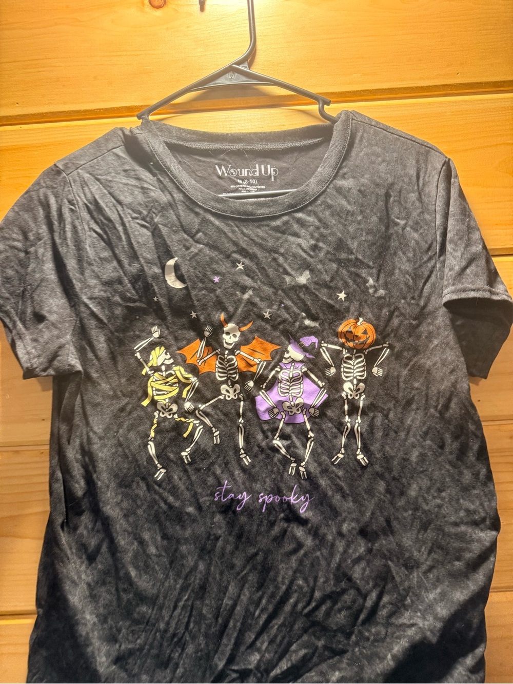 Wound Up Black Short-Sleeve Tee with Colorful Dancing Skeletons